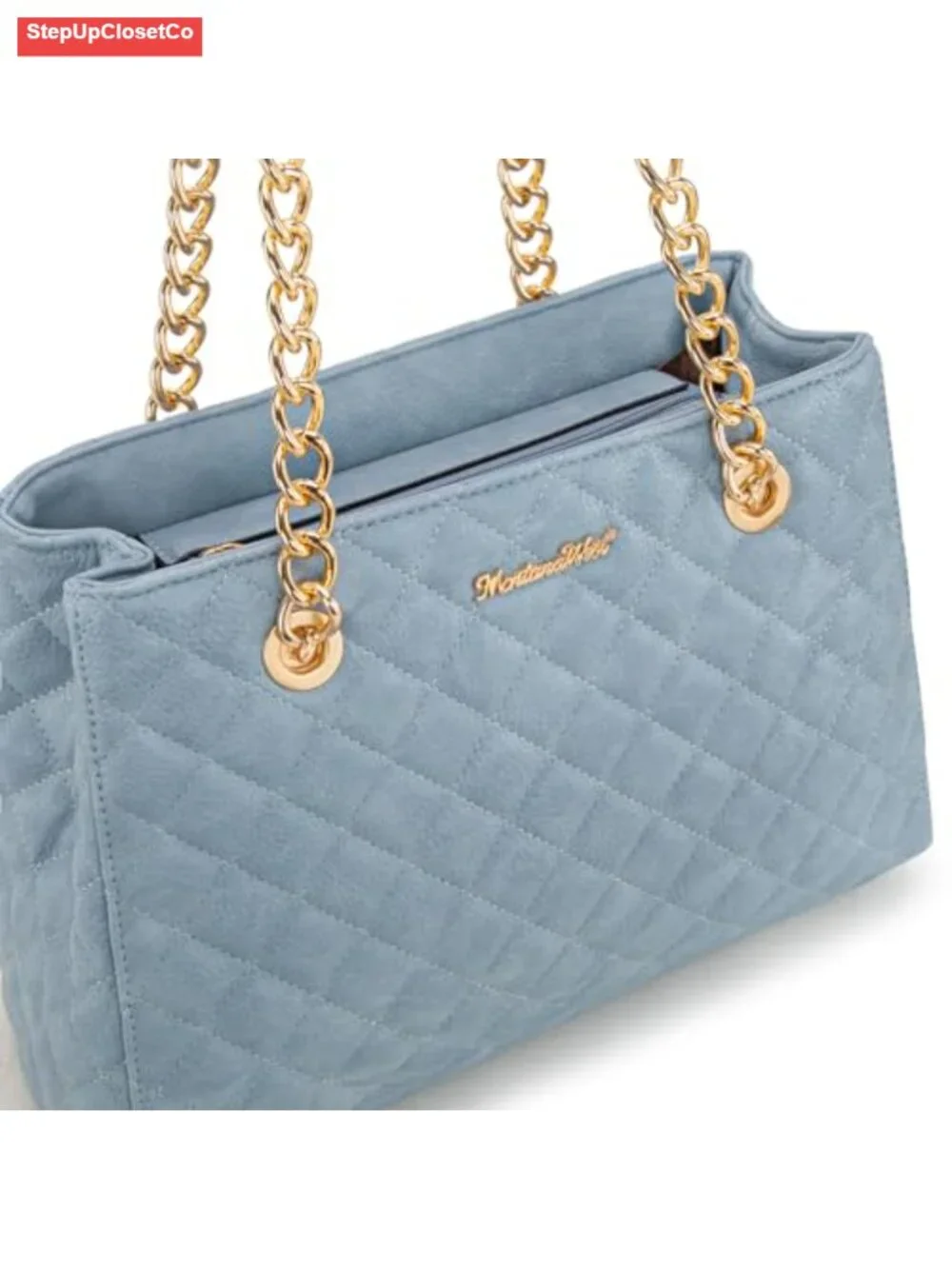 Quilted Faux Leather Tote Bag with Gold Chain Strap, Women's Shoulder Purse